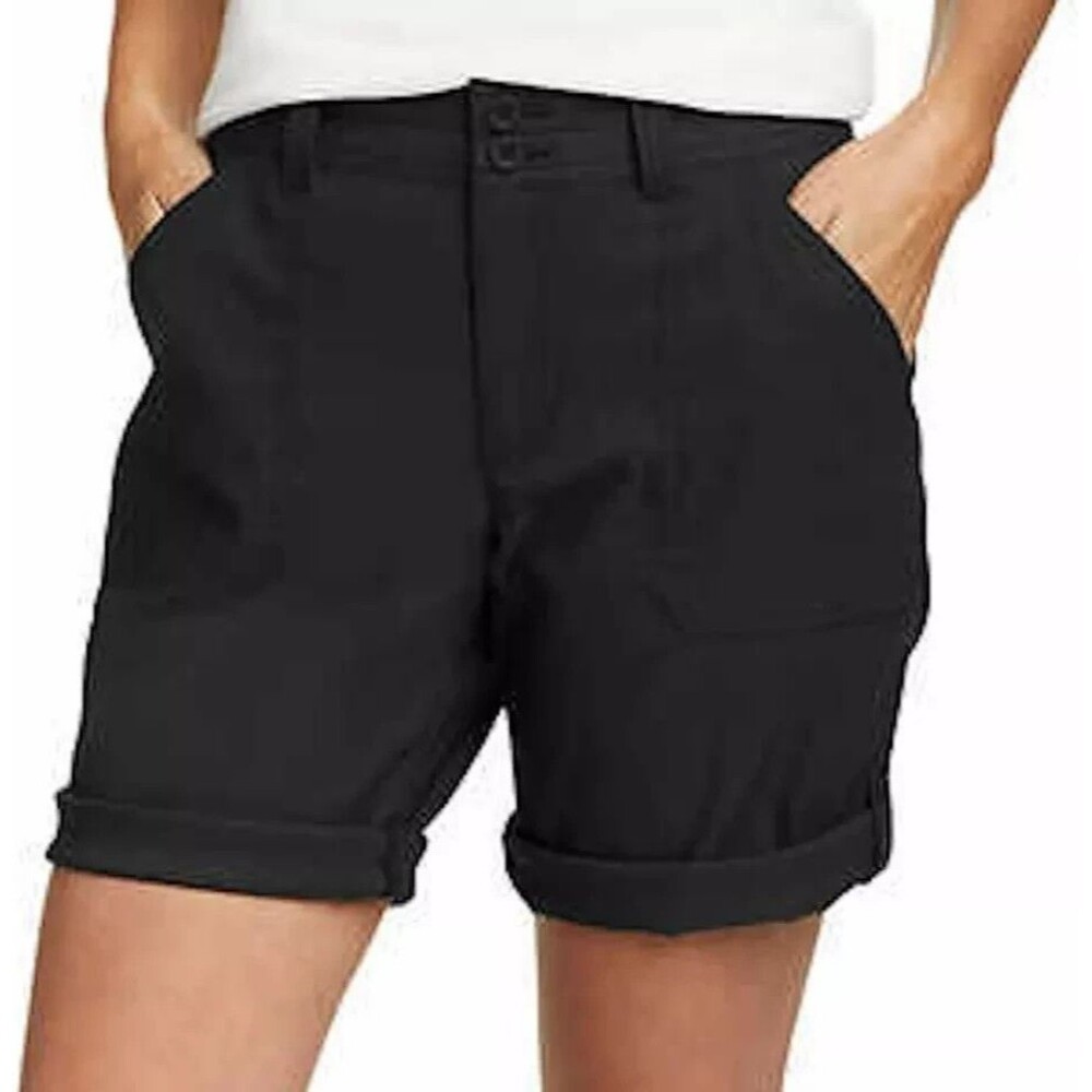 Eddie Bauer Rolled Hem Bermuda Shorts Womens 10 Black Nylon Stretch Hiking NWOT